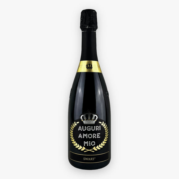 Bottiglia Auguri Amore Mio - Spumante 0,75L con Scritta in Cristalli - Swart Italia